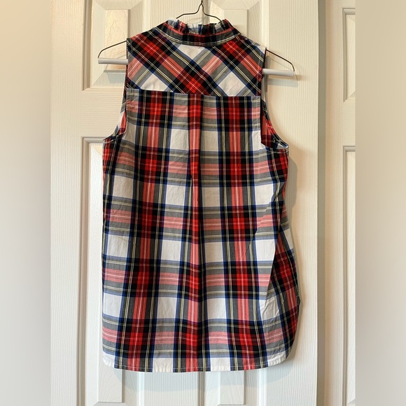 Plaid J. Crew Ruffle Neck Sleeveless Popover Blouse Top (NWT) - Picture 7 of 11
